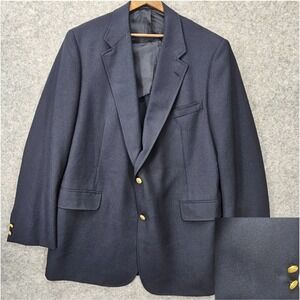 VTG 90s Hopsack Wool Blazer Mens 44L M Navy Gold Button Slim THE CUSTOM SHOP USA